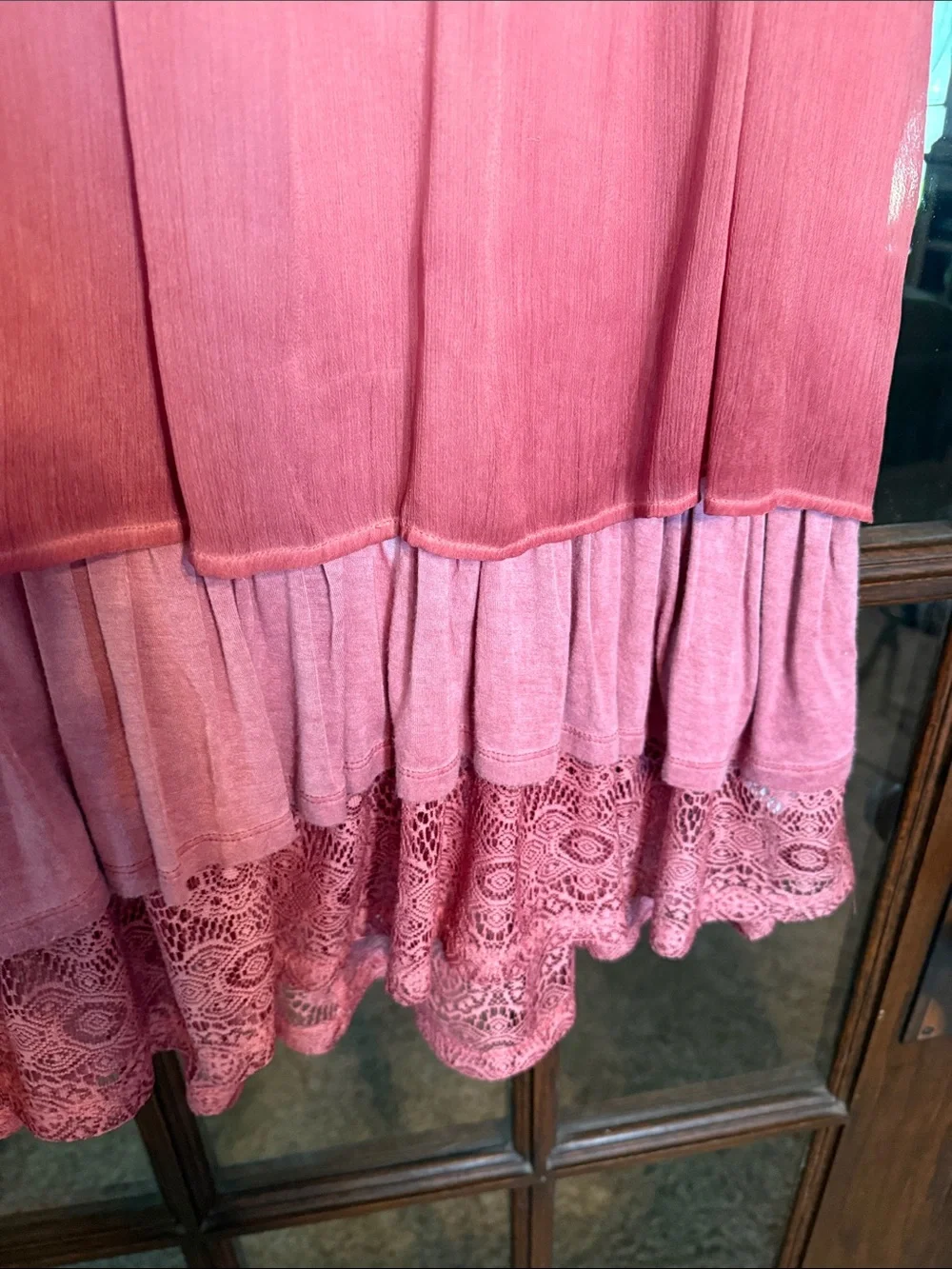Artesia‎ Womens Tiered Boho Lace Hem Tunic Top Sleeveless Mauve Pink Medium